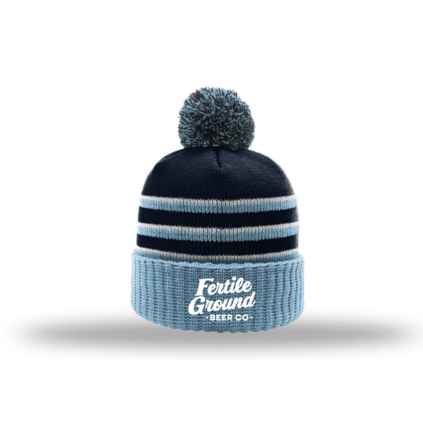 Fertile Ground | Embroidered Striped Beanie W/ Cuff and Pom